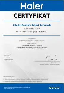 Certyfikat APS Haier