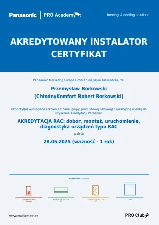 Certyfikat APS Panasonic